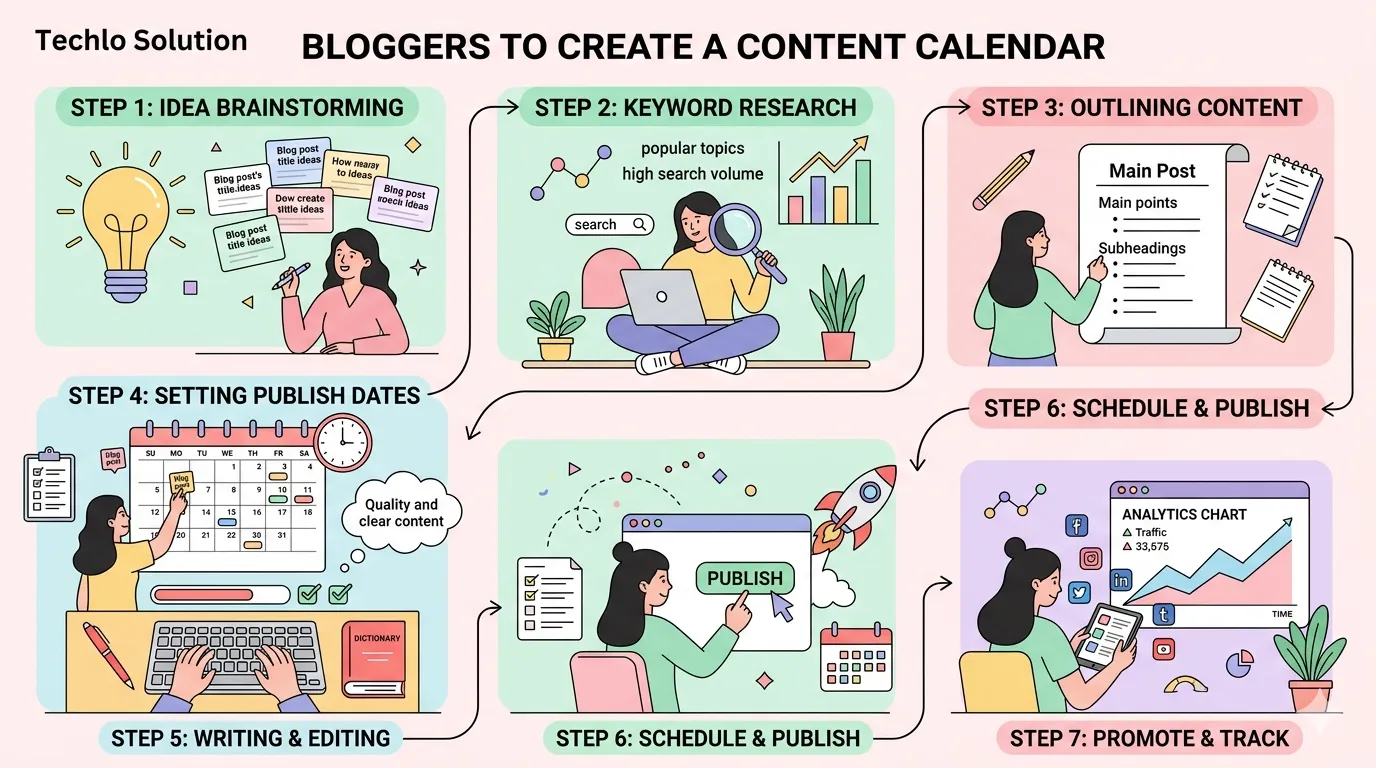 A content calendar for bloggers is the secret weapon that turns chaotic idea lists into steady traffic, loyal readers, and real growth. If you are a blogger in the United States—whether you run a personal finance blog in Chicago, a food blog in Texas, or a lifestyle site targeting moms in California—you already know how hard it is to stay consistent. One week you publish three posts. The next month? Nothing. Your audience drifts away, Google forgets you exist, and burnout creeps in.
In 2026, Google rewards blogs that publish helpful, timely content on a predictable schedule. A smart content calendar for bloggers fixes that. It helps you plan ahead, batch-create posts, mix evergreen and trending topics, and tie everything to US holidays and local events. The result? More organic traffic, better SEO rankings, and less stress.
This guide is written in simple English for beginners. You will learn exactly how to create a content calendar for a blog, get free blog content calendar template ideas, and discover proven blog content schedule strategy tips that top US bloggers use right now. Whether you are just starting or scaling a large site, these content calendar ideas for bloggers will help you build a blogging consistency strategy that actually works.
Let’s get your blog growing steadily in 2026.
What Is a Content Calendar for Bloggers and Why You Need One in 2026
A content calendar for bloggers is simply a plan that shows what you will publish, when you will publish it, and why. Think of it as your blog’s roadmap for the month, quarter, or entire year.
Why does it matter so much right now? Data shows that consistent bloggers see massive results. Businesses with active blogs get 55% more website traffic and 67% more leads than those without. High-frequency publishers (16 or more posts per month) enjoy up to 3.5 times more traffic. Yet most beginners struggle with blogging productivity and planning because they create content on a whim.
A good calendar solves this. It reduces decision fatigue, helps with content batching for bloggers, and makes sure you never miss big US moments like Black Friday, Independence Day, or back-to-school season. It also supports seasonal content planning SEO so your posts rank when Americans are actually searching.
In short, a content calendar for bloggers turns your blog from a hobby into a reliable traffic machine.